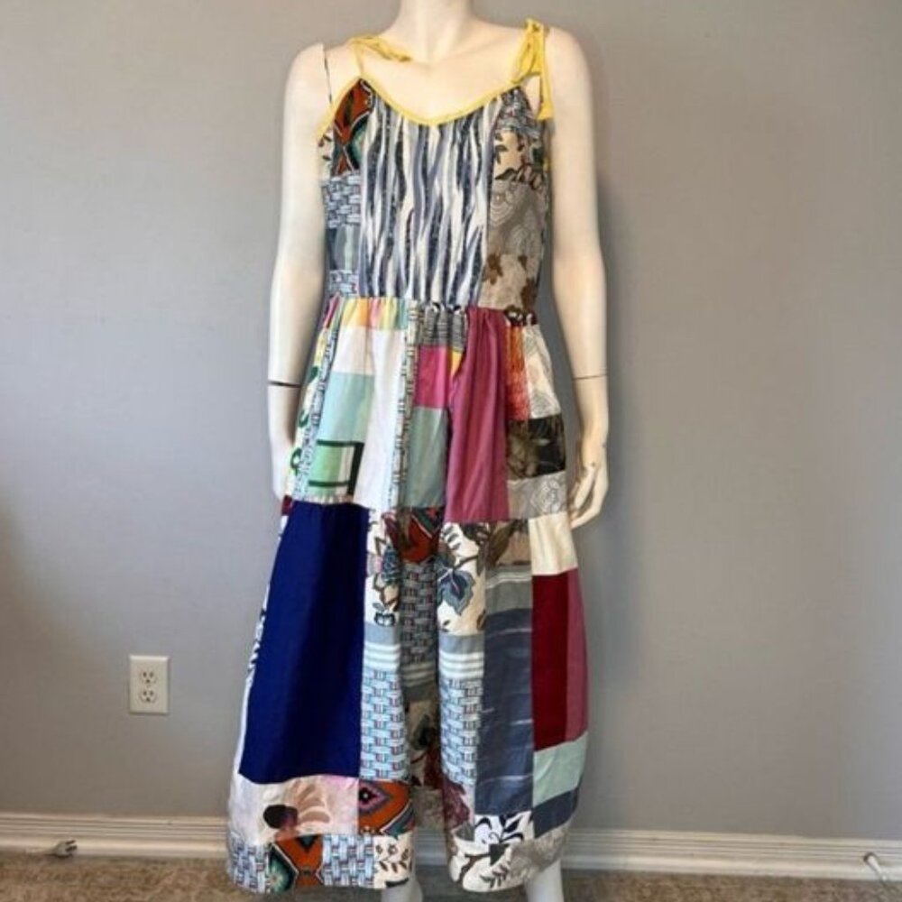 Hand Crafted Patchwork Tiered Sundress with Shoulder Straps Size Medium